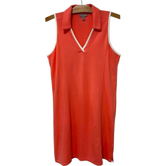 T by Talbots | Polo Dress Sleeveless Pink Sleeveless V Neck UPF 50- Size Medium - Picture 1 of 7